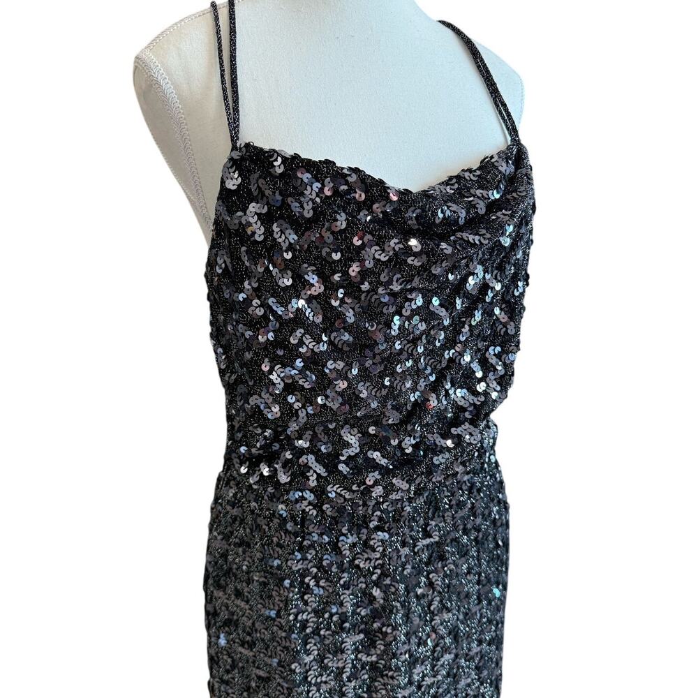 Norman Berg Vintage Maxi Sequin Dress Women's Black Sleeveless Evening Black Tie - Picture 5 of 16